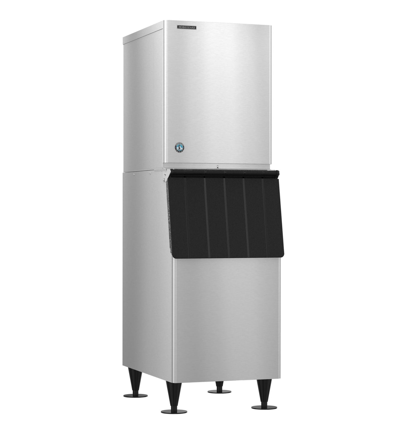 Hoshizaki KM-520MRJZ remote-cooled crescent cube ice machine head on a B-300SF bin