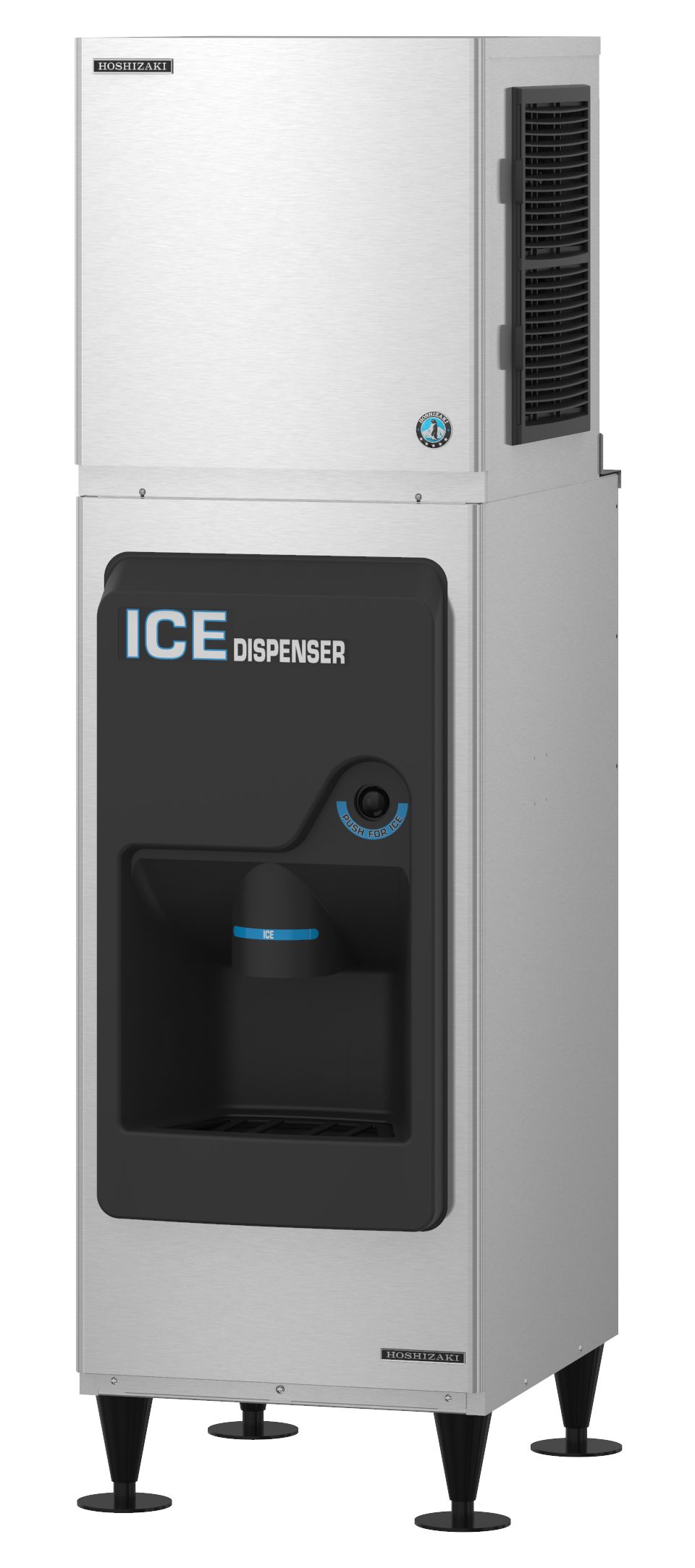 Hoshizaki KMD-410MAJ ice machine head shown on a DB-130H ice dispenser, left view