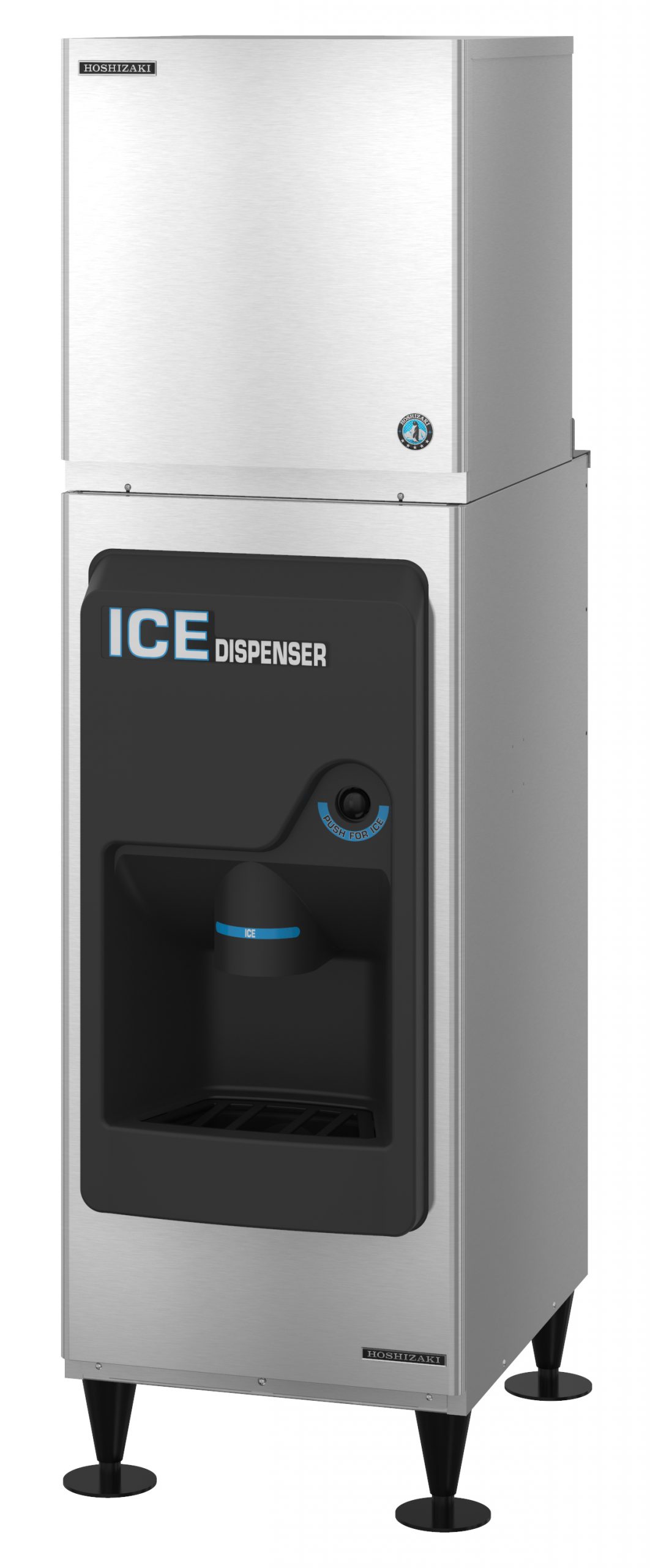 Hoshizaki KMD-410MWJ ice machine head shown on a DB-130H ice dispenser, left view
