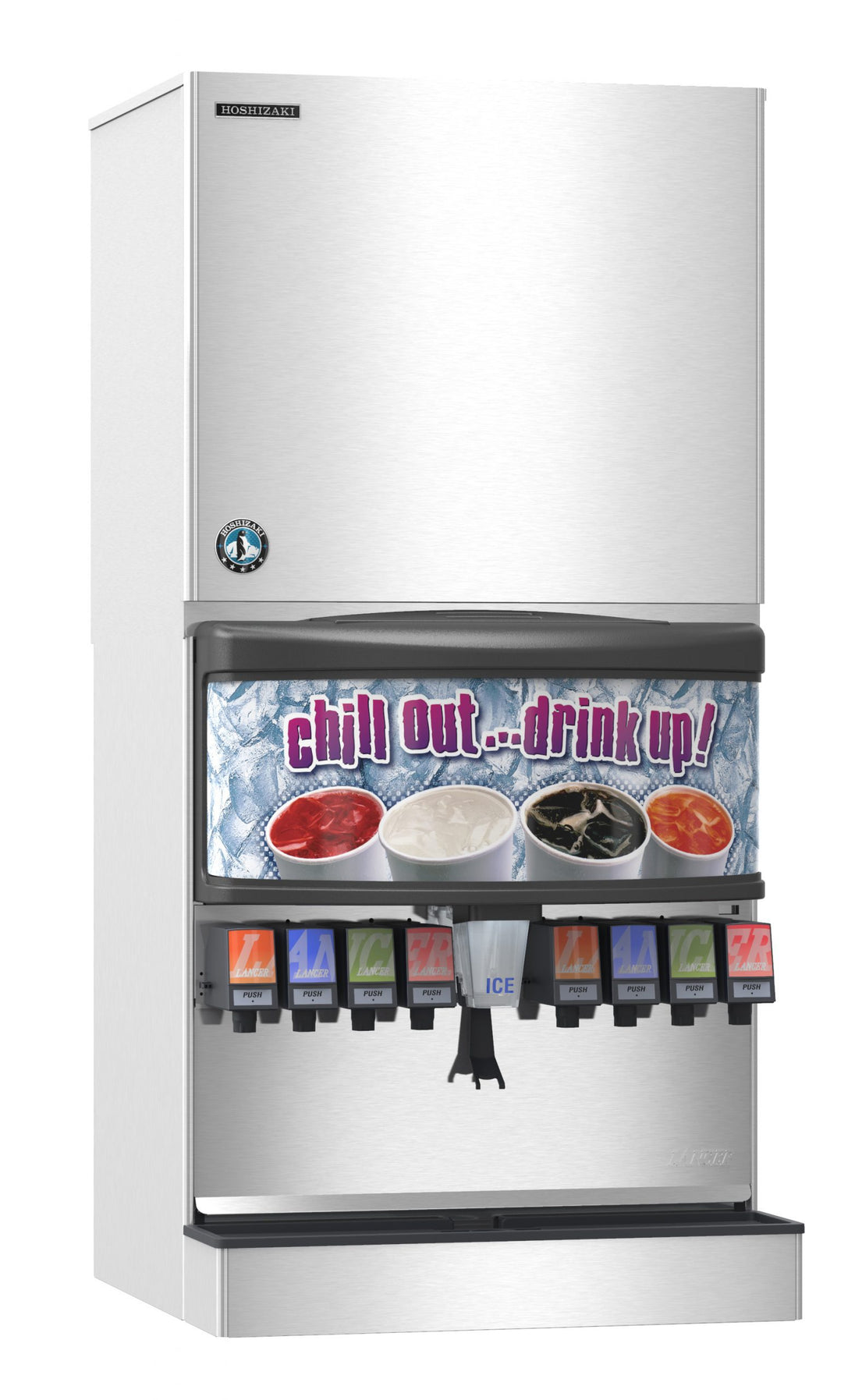 Hoshizaki KMS-1402MLJ ice machine head shown on a 30 inch storage bin