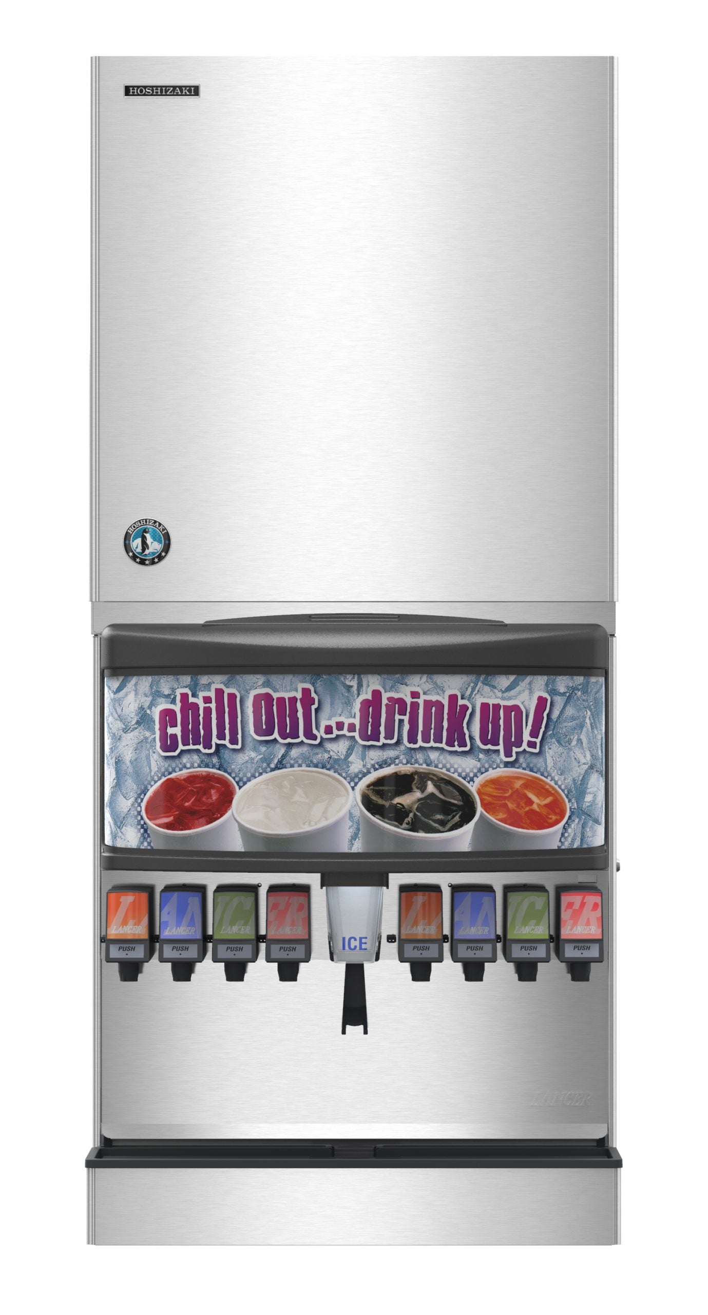 Hoshizaki KMS-2000MLJ ice machine head on a 30 inch storage bin, front view