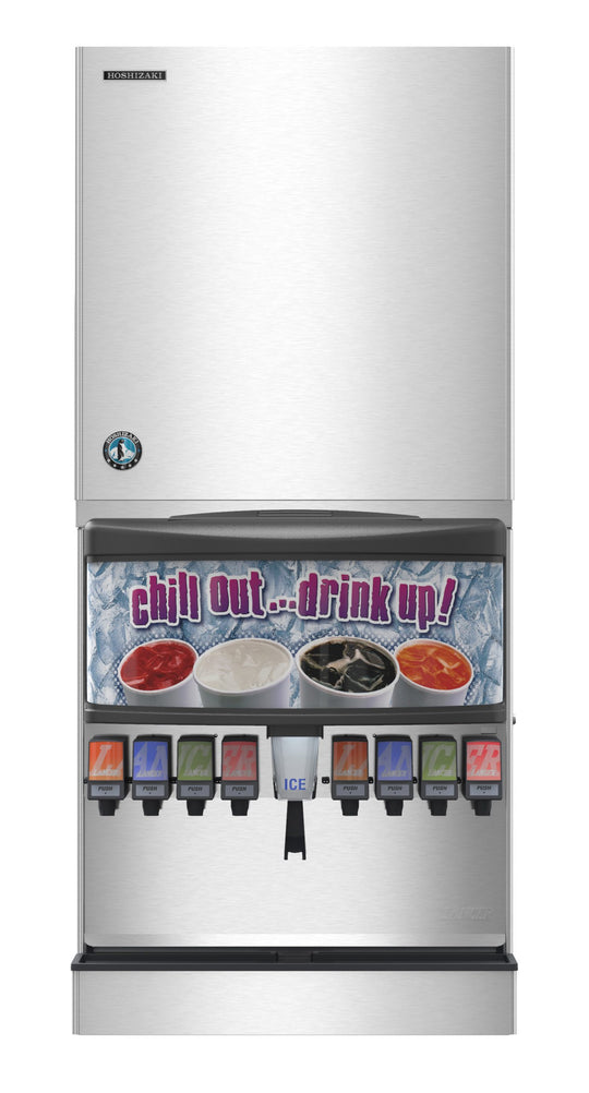 Hoshizaki KMS-2000MLJ ice machine head on a 30 inch storage bin, front view