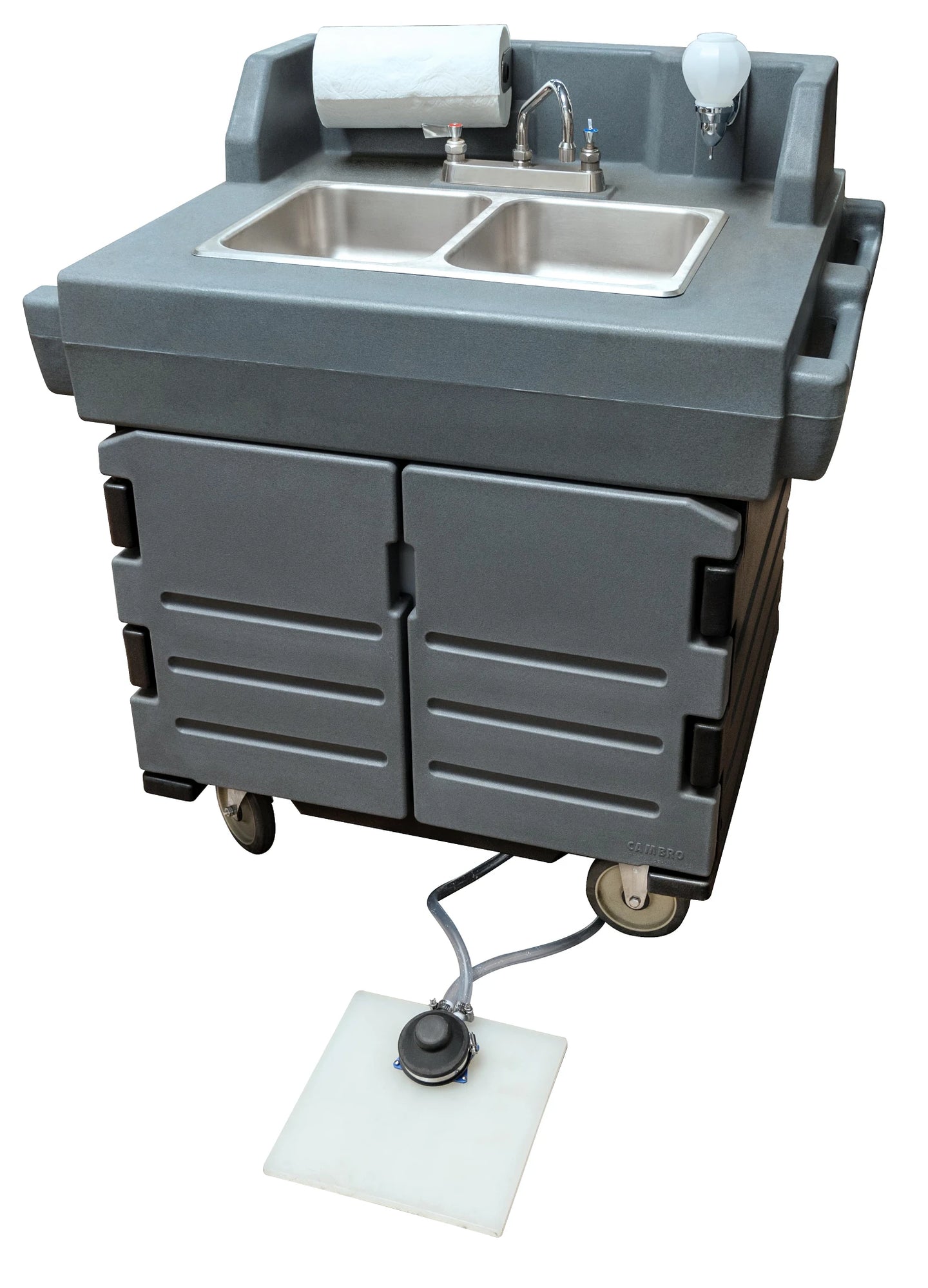 Cambro KSC402CFP191 Camkiosk foot pump hand sink cart in granite gray