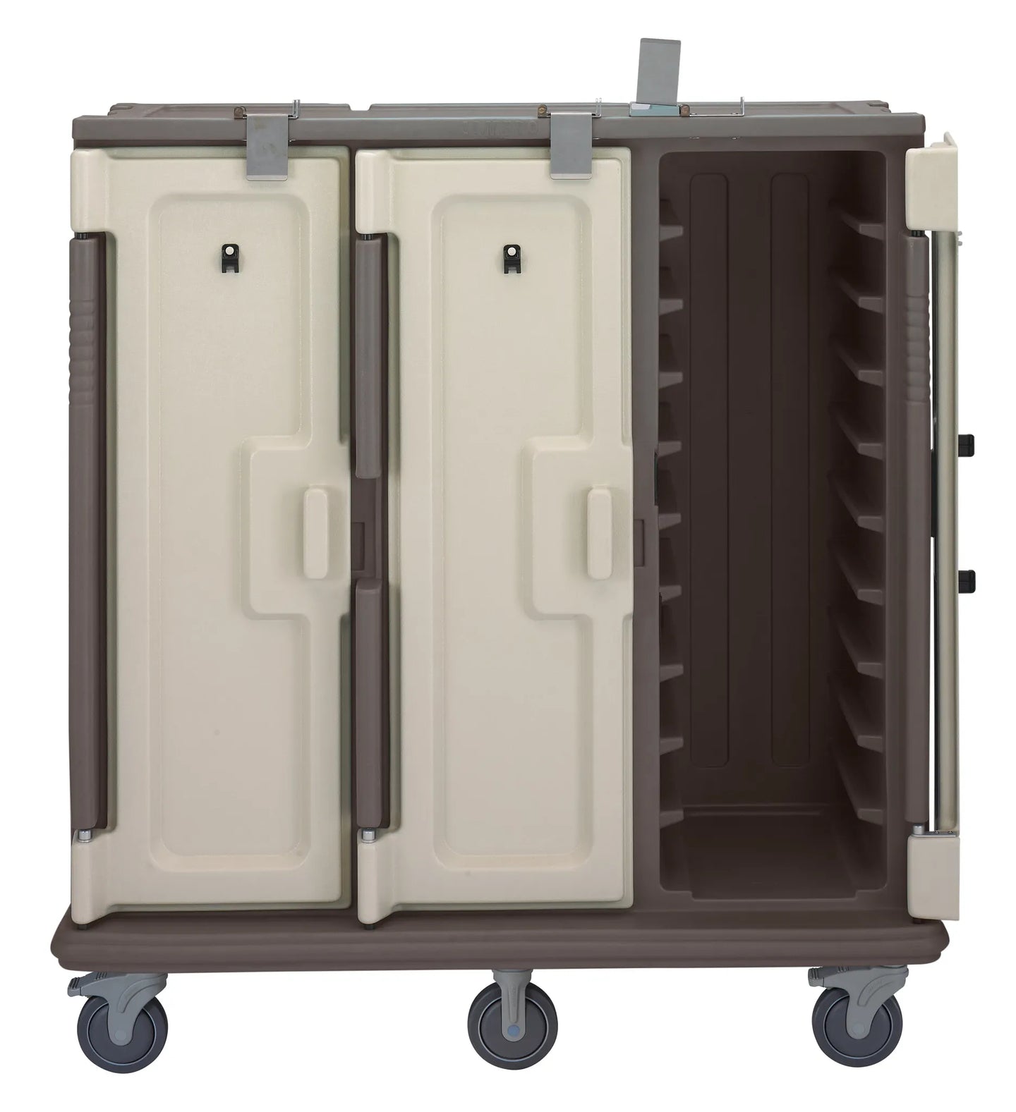 Cambro MDC1520T30194 tall 30 tray meal delivery cart in Granite Sand