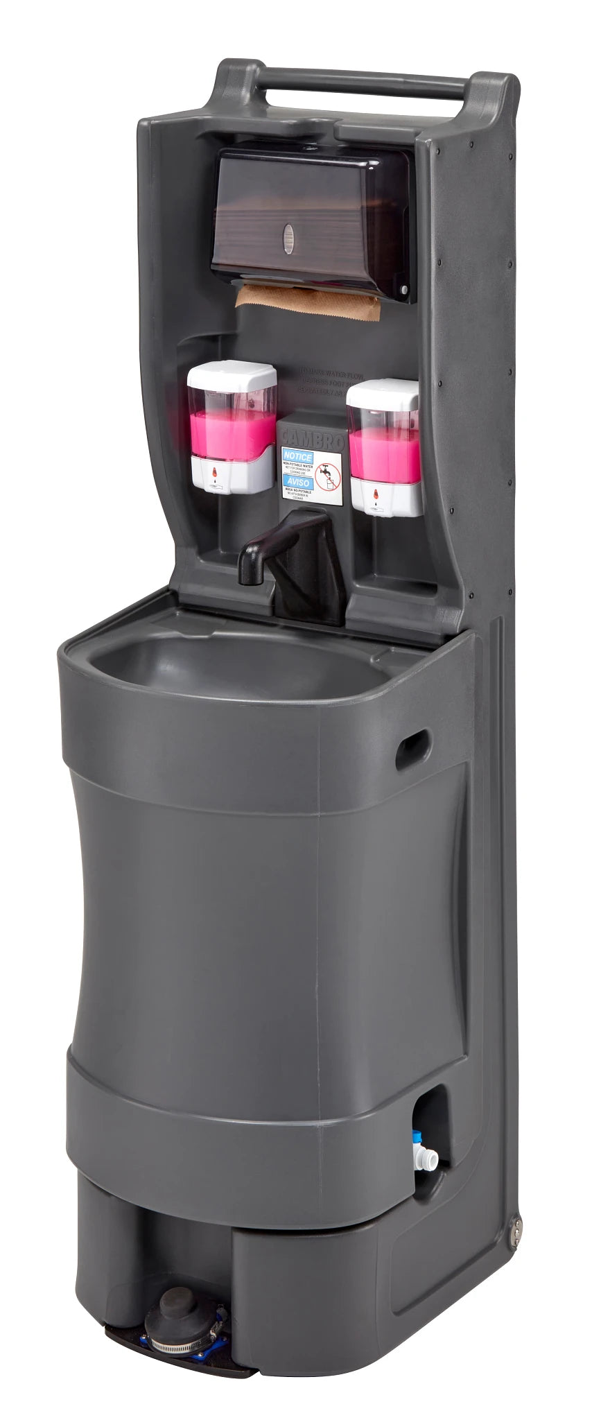 Cambro MHWS18615 mobile hand wash station foot pump cart Charcoal Gray