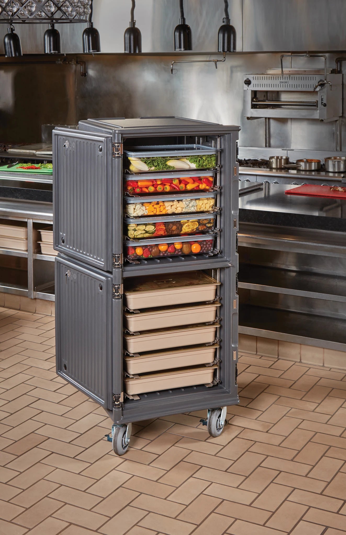 Cambro PCUCH2615 cold hot tall Pro Cart Ultra insulated food transport cart Charcoal Gray