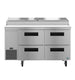 Hoshizaki PR60B-D4 pizza prep table front view showing pan rail and drawer bank
