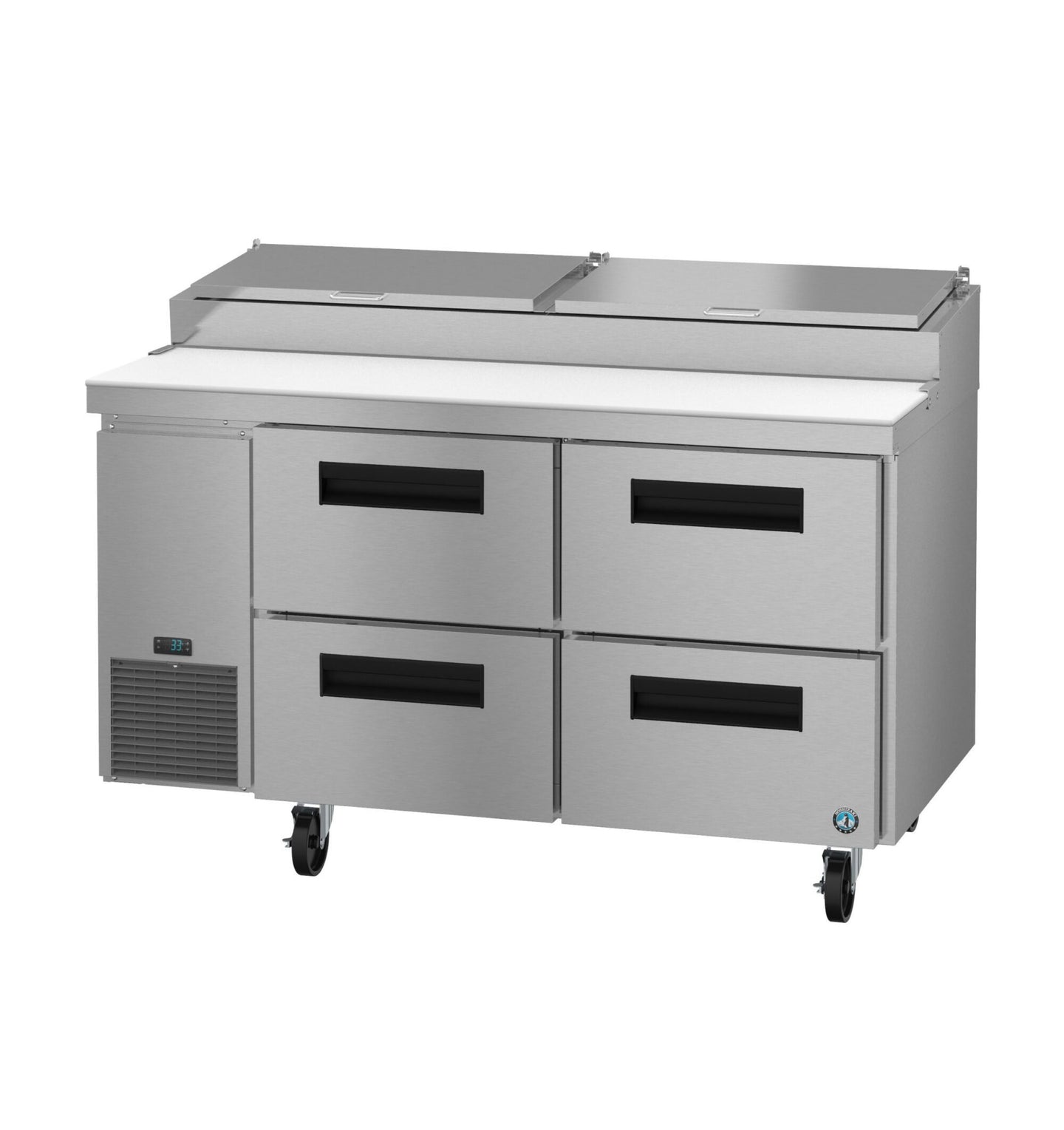 Hoshizaki PR60B-D4 60 inch Steelheart pizza prep table with four stainless steel drawers