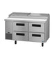 Hoshizaki PR60B-D4 60 inch Steelheart pizza prep table with four stainless steel drawers