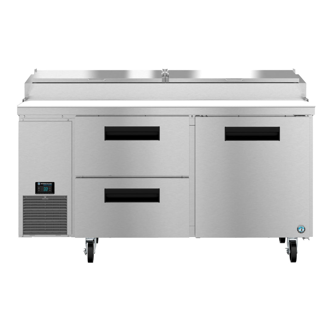 Hoshizaki PR67B-D2 pizza prep table front view with topping rail