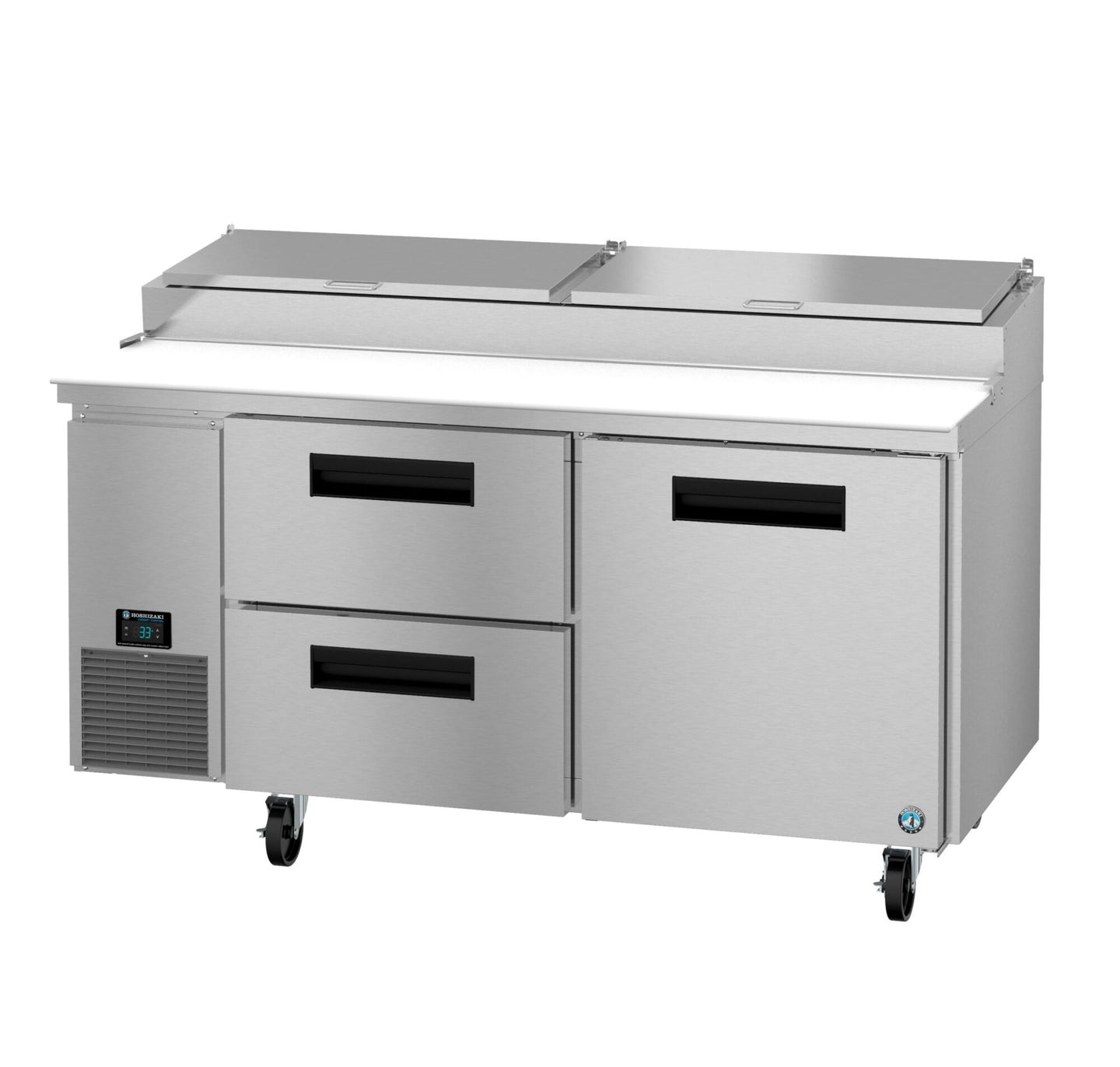 Hoshizaki PR67B-D2 67 inch Steelheart pizza prep table with drawer and door combination