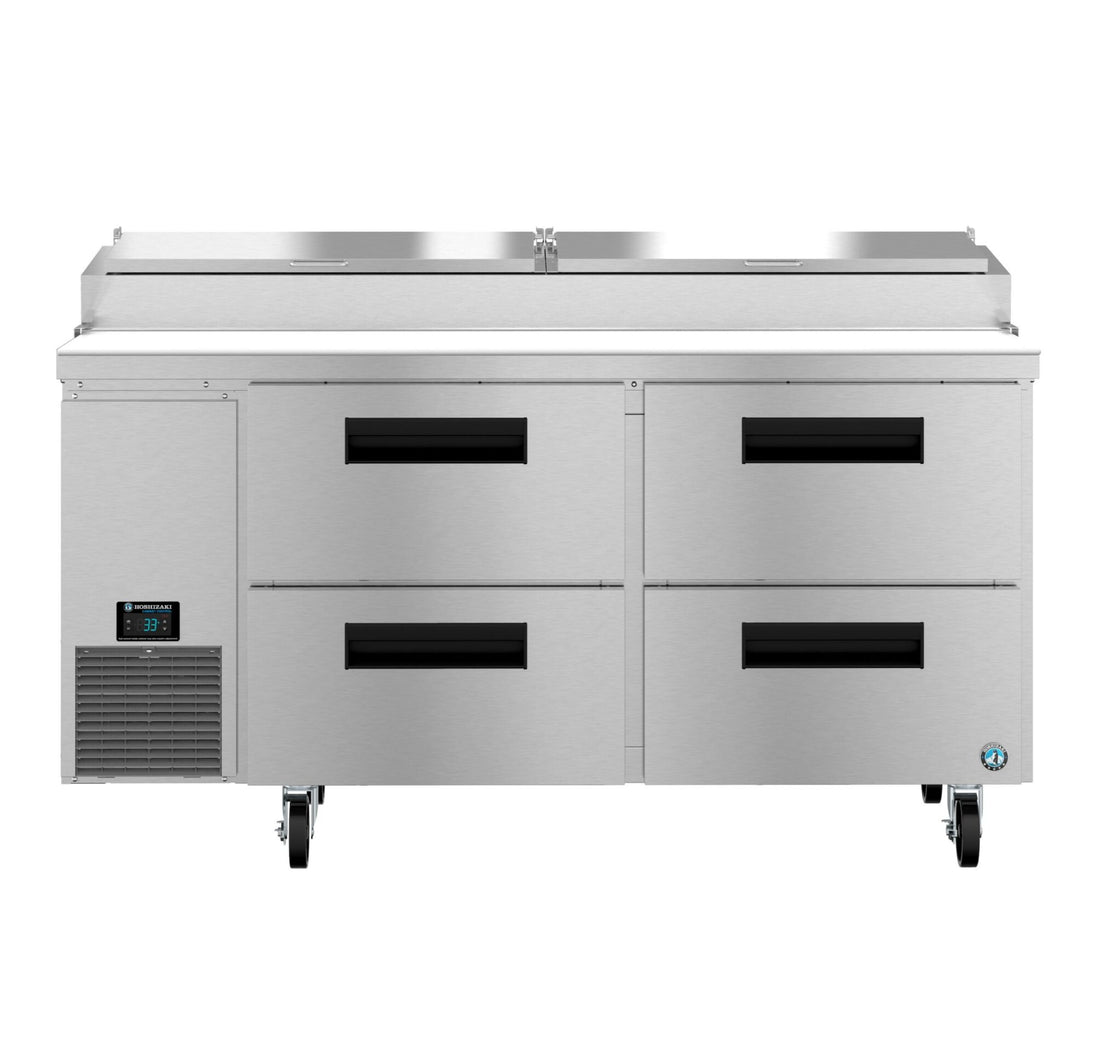 Hoshizaki PR67B-D4 pizza prep table front view showing four drawer bank