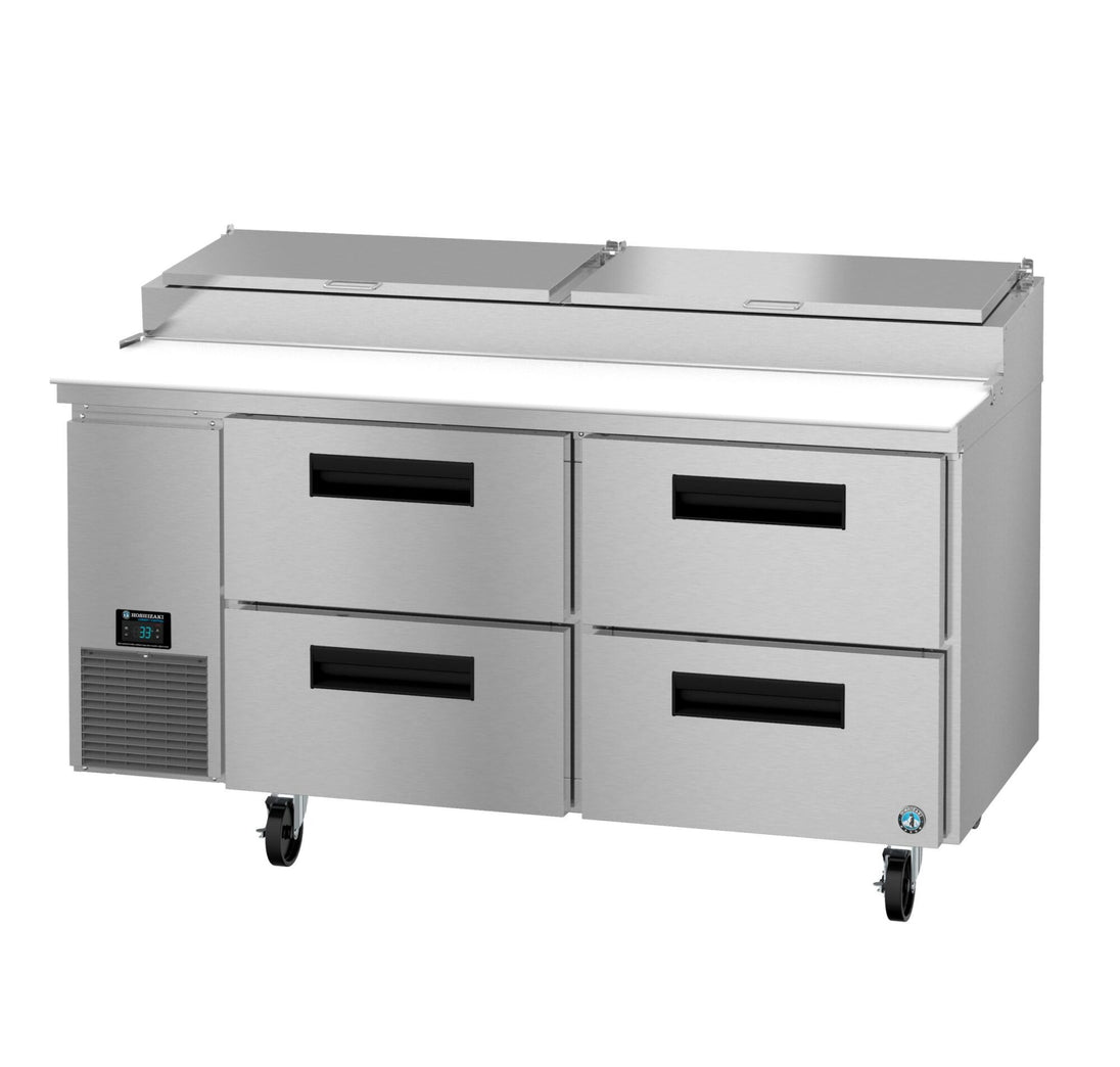 Hoshizaki PR67B-D4 67 inch Steelheart pizza prep table with four stainless steel drawers