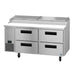 Hoshizaki PR67B-D4 67 inch Steelheart pizza prep table with four stainless steel drawers