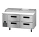 Hoshizaki PR67B-D4 67 inch Steelheart pizza prep table with four stainless steel drawers