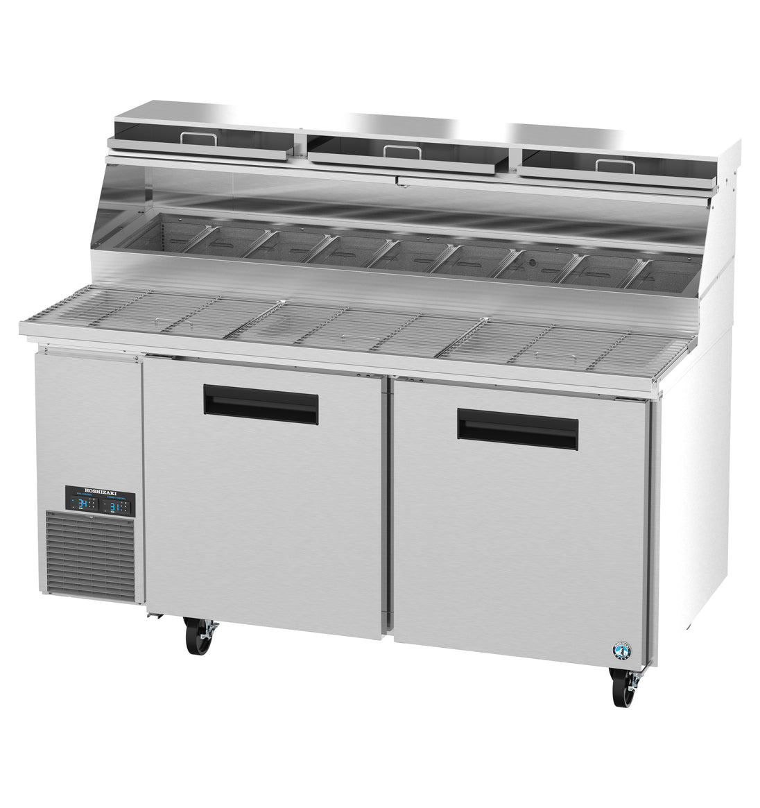Hoshizaki PR67B-Z 67 inch Steelheart pizza prep table left front view