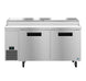 Front view of the Hoshizaki PR67B pizza prep table with stainless doors