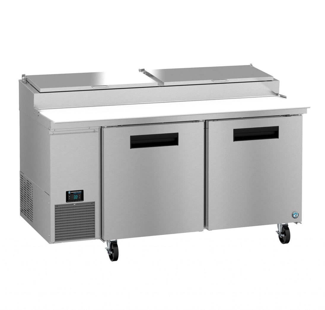 Right side view of the Hoshizaki PR67B refrigerated pizza prep table