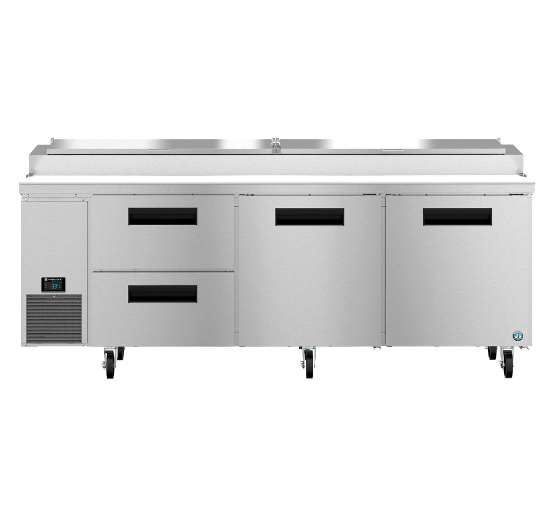 Hoshizaki PR93B-D2 pizza prep table front view showing drawer and door combination