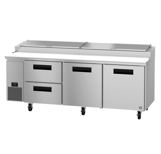 Hoshizaki PR93B-D2 93 inch Steelheart pizza prep table with two drawers and doors