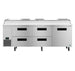 Hoshizaki PR93B-D4 pizza prep table front view showing four drawer bank and topping rail