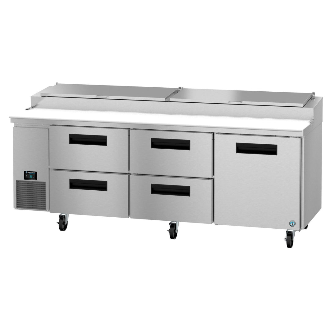 Hoshizaki PR93B-D4 93 inch Steelheart pizza prep table with four stainless steel drawers
