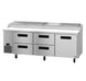 Hoshizaki PR93B-D4 93 inch Steelheart pizza prep table with four stainless steel drawers