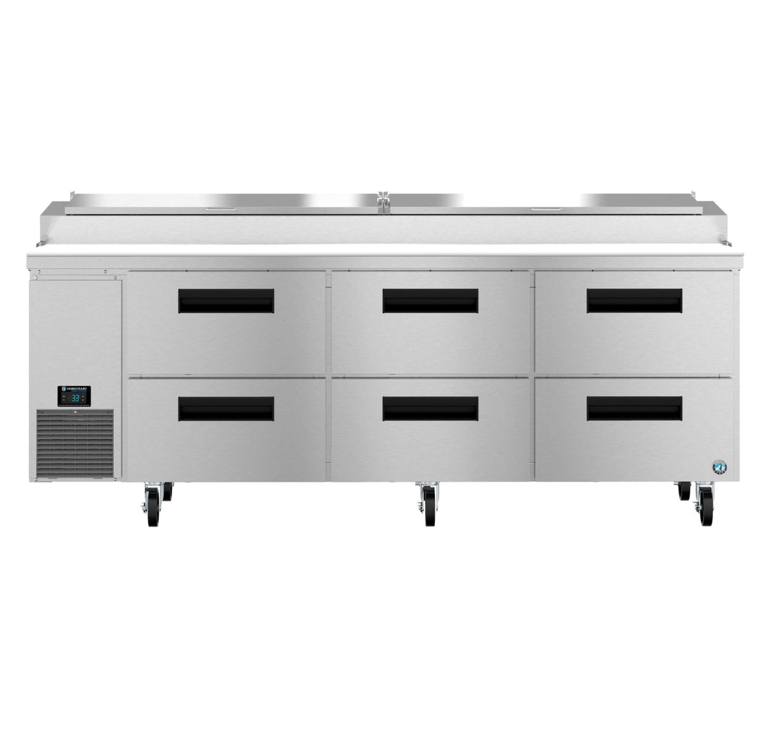Hoshizaki PR93B-D6 pizza prep table front view showing six drawer configuration