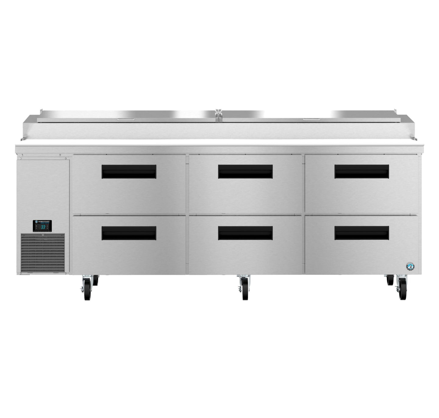 Hoshizaki PR93B-D6 pizza prep table front view showing six drawer configuration