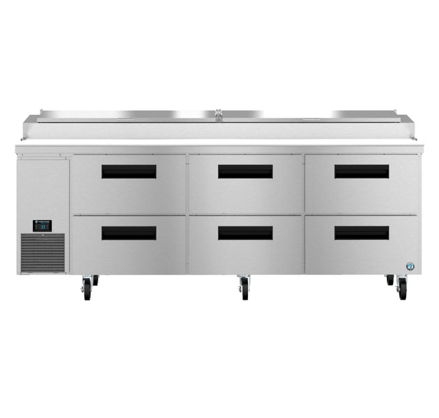 Hoshizaki PR93B-D6 pizza prep table front view showing six drawer configuration