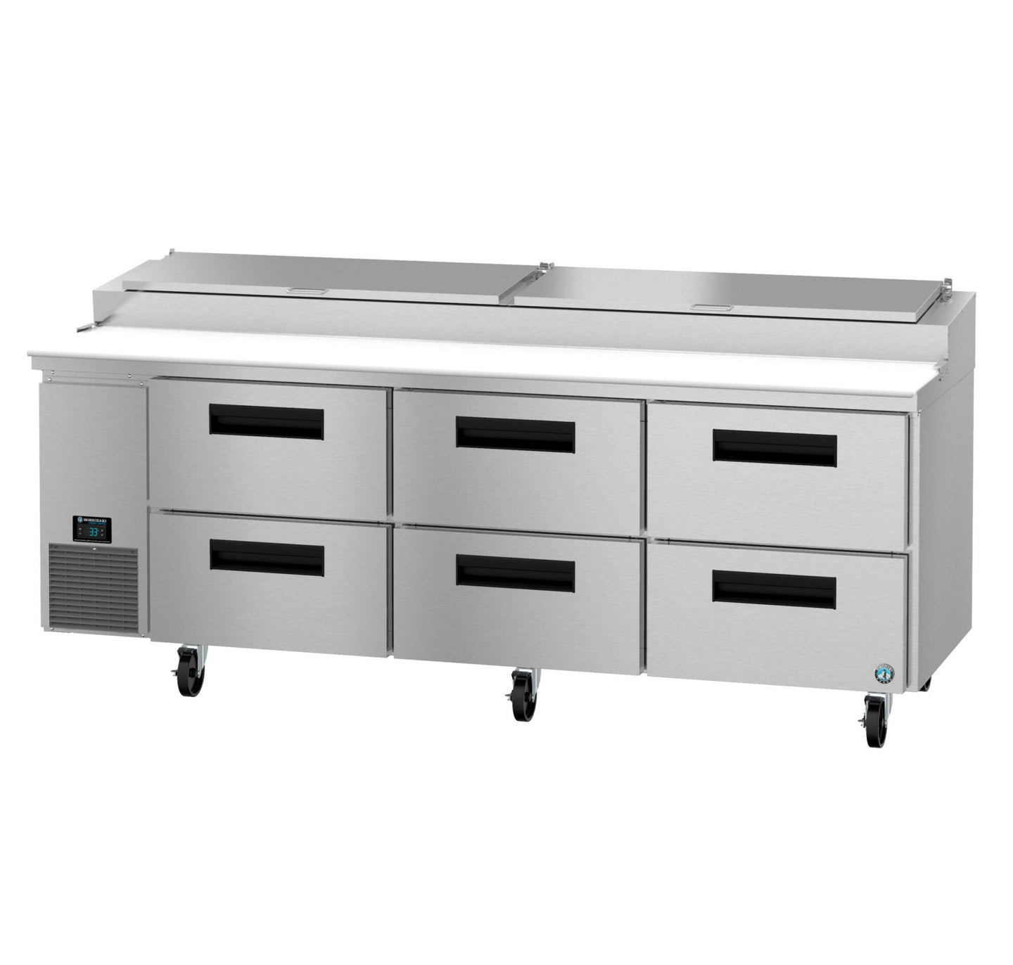 Hoshizaki PR93B-D6 93 inch Steelheart pizza prep table with six stainless steel drawers