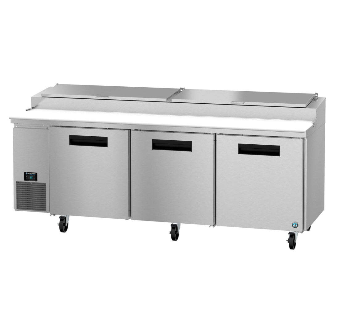 Hoshizaki PR93B 93 inch Steelheart three section pizza prep table with stainless steel doors