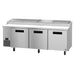Hoshizaki PR93B 93 inch Steelheart three section pizza prep table with stainless steel doors