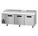 Hoshizaki PR93B 93 inch Steelheart three section pizza prep table with stainless steel doors
