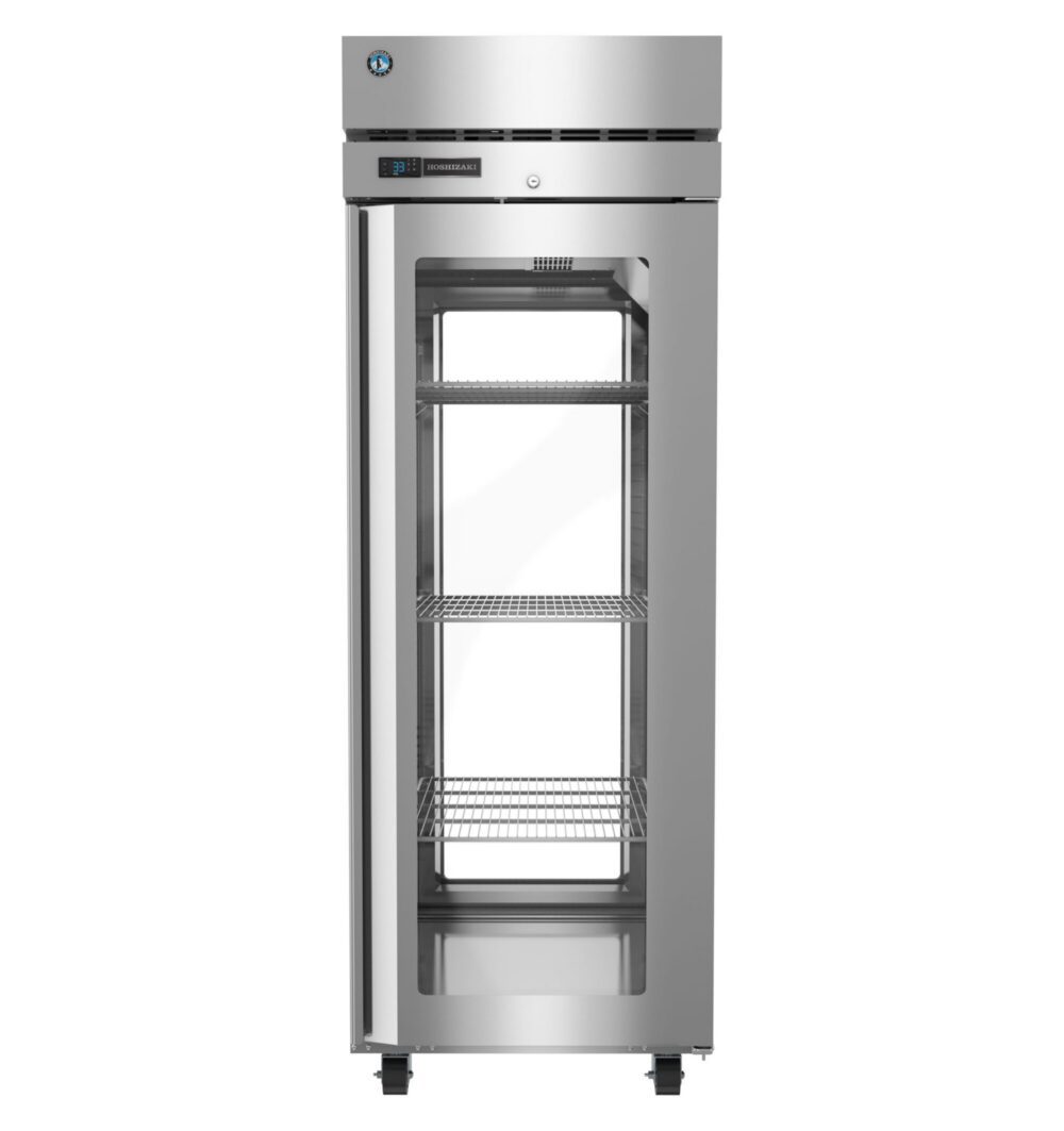 Hoshizaki PT1A-FGE-FGE one section glass door pass-thru refrigerator front view