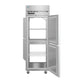 Hoshizaki PT1A-HS-HS pass-thru refrigerator with half doors open showing interior shelving