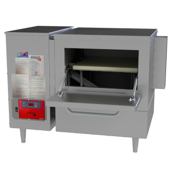 Cookshack PZ400 pellet fired pizza oven interior with 16 inch pizza stone