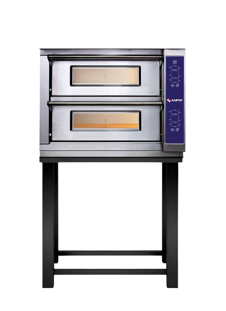 Ampto PZA-8US double deck electric pizza deck oven on painted steel stand