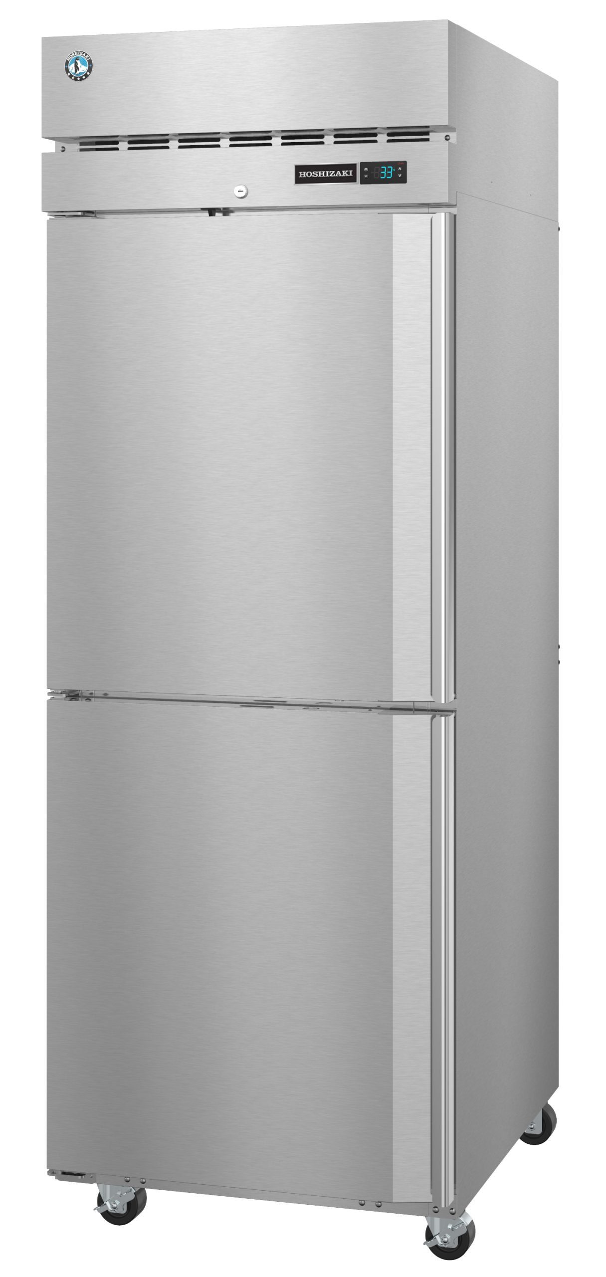 Left side view of the Hoshizaki R1A-HSL half door reach-in refrigerator