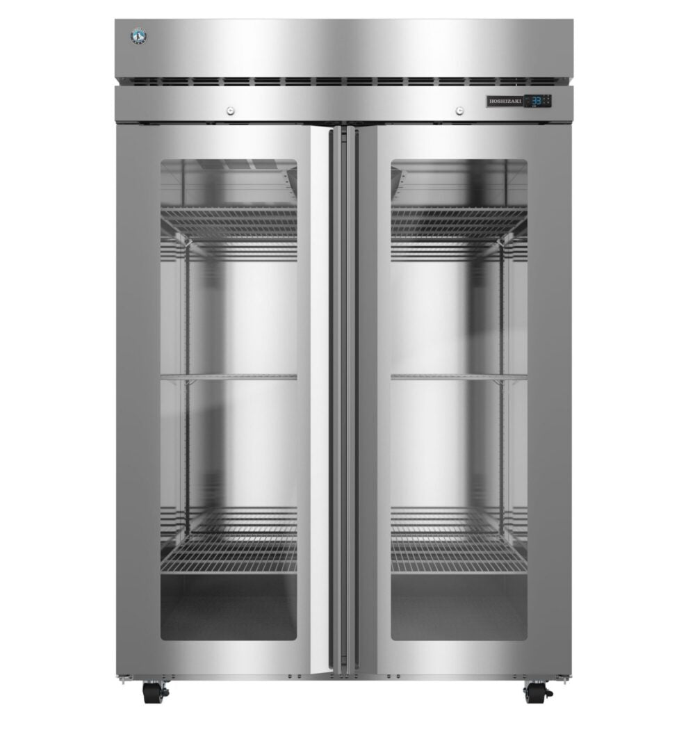 Hoshizaki R2A-FGEN Steelheart Series two section narrow reach-in refrigerator with full glass doors