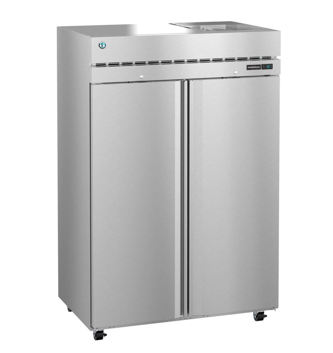Hoshizaki R2A-FSN reach-in refrigerator right angled view with doors closed