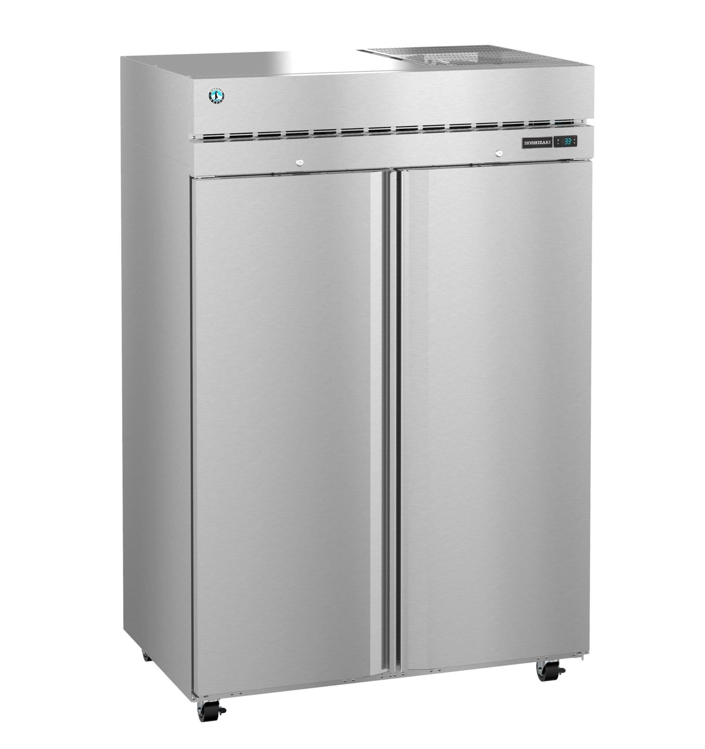Hoshizaki R2A-FSN reach-in refrigerator right angled view with doors closed