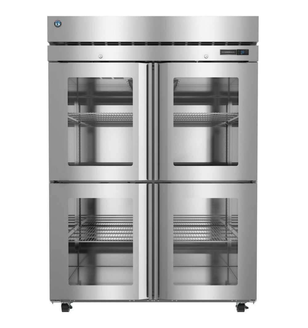 Hoshizaki R2A-HGE Steelheart Series two section reach-in refrigerator with four half glass doors