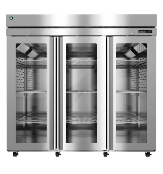 Hoshizaki R3A-FGE Steelheart Series three section reach-in refrigerator with full glass doors