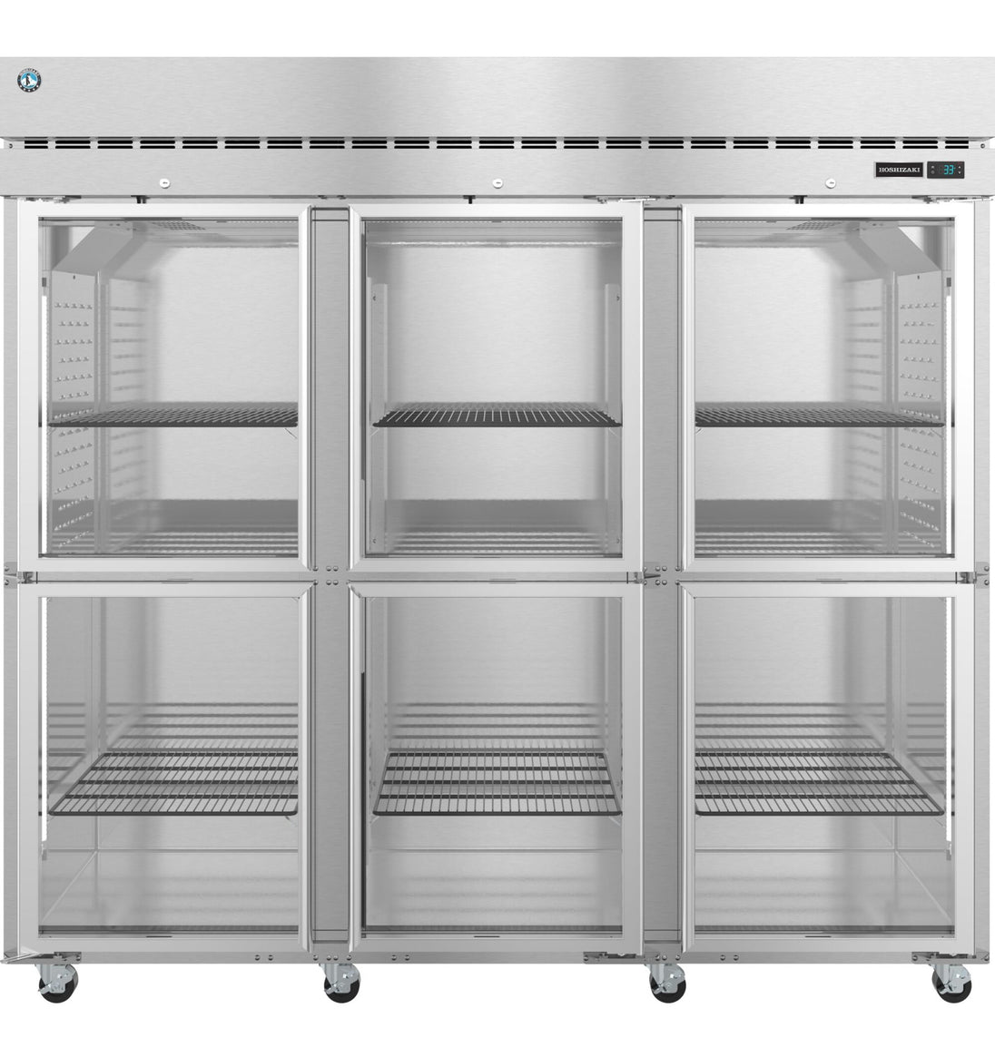 Hoshizaki R3A-HG Steelheart Series three section reach-in refrigerator with half glass doors