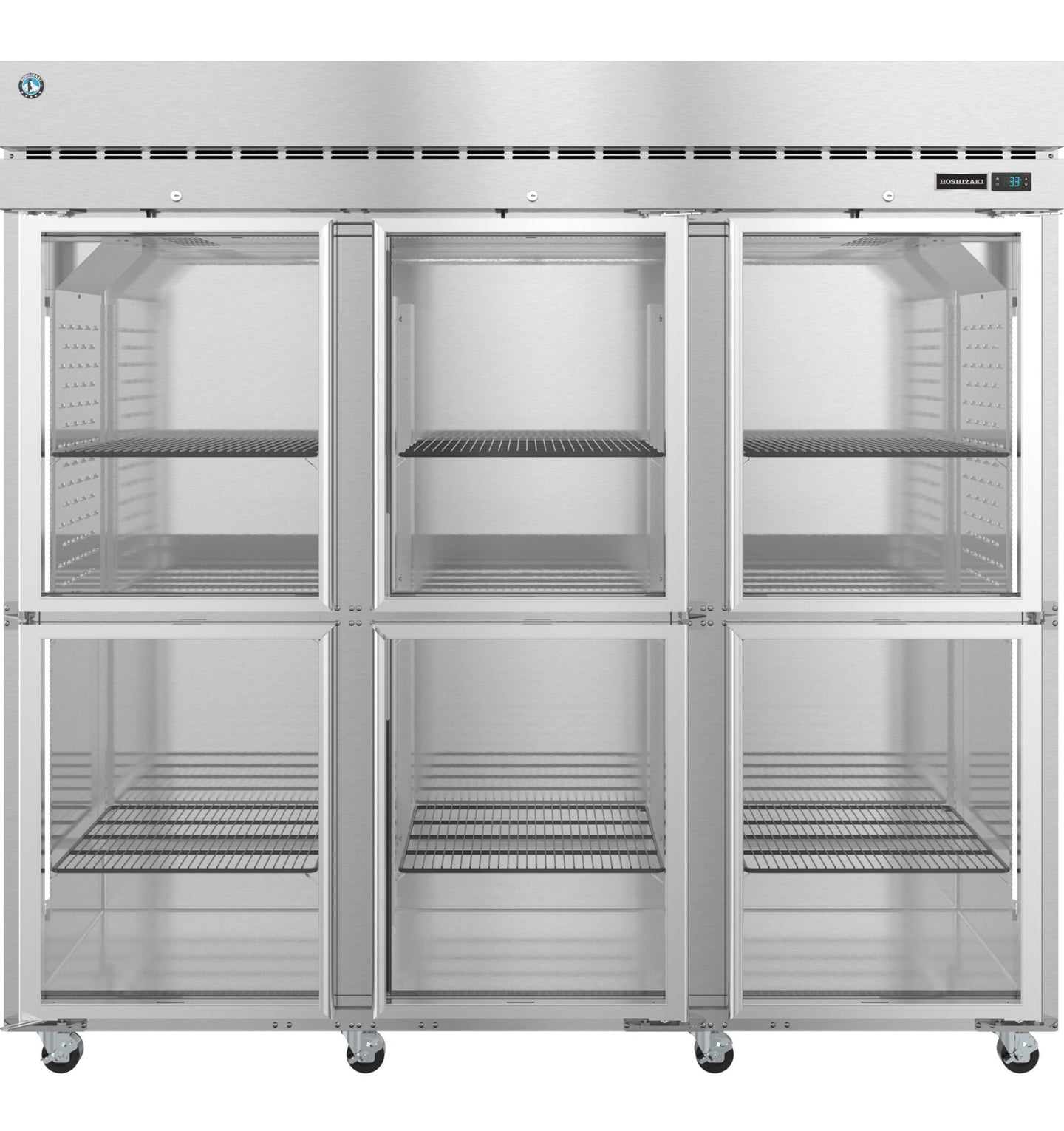 Hoshizaki R3A-HG Steelheart Series three section reach-in refrigerator with half glass doors