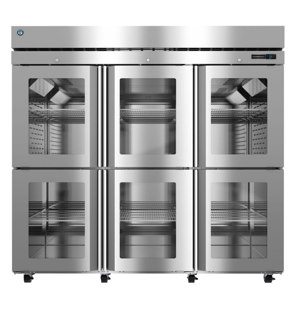 Hoshizaki R3A-HGE Steelheart Series three section reach-in refrigerator with half glass doors