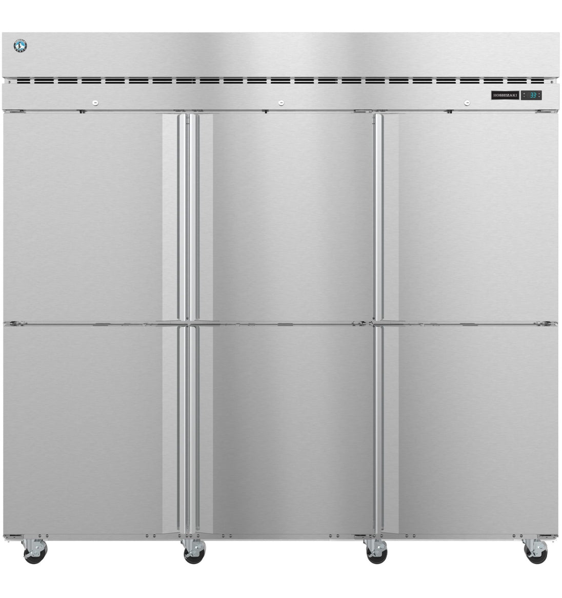 Hoshizaki R3A-HS Steelheart Series three section reach-in refrigerator with half stainless steel doors