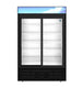 Hoshizaki RM-45-SD-HC-BLK black two section sliding glass door refrigerated merchandiser, front view