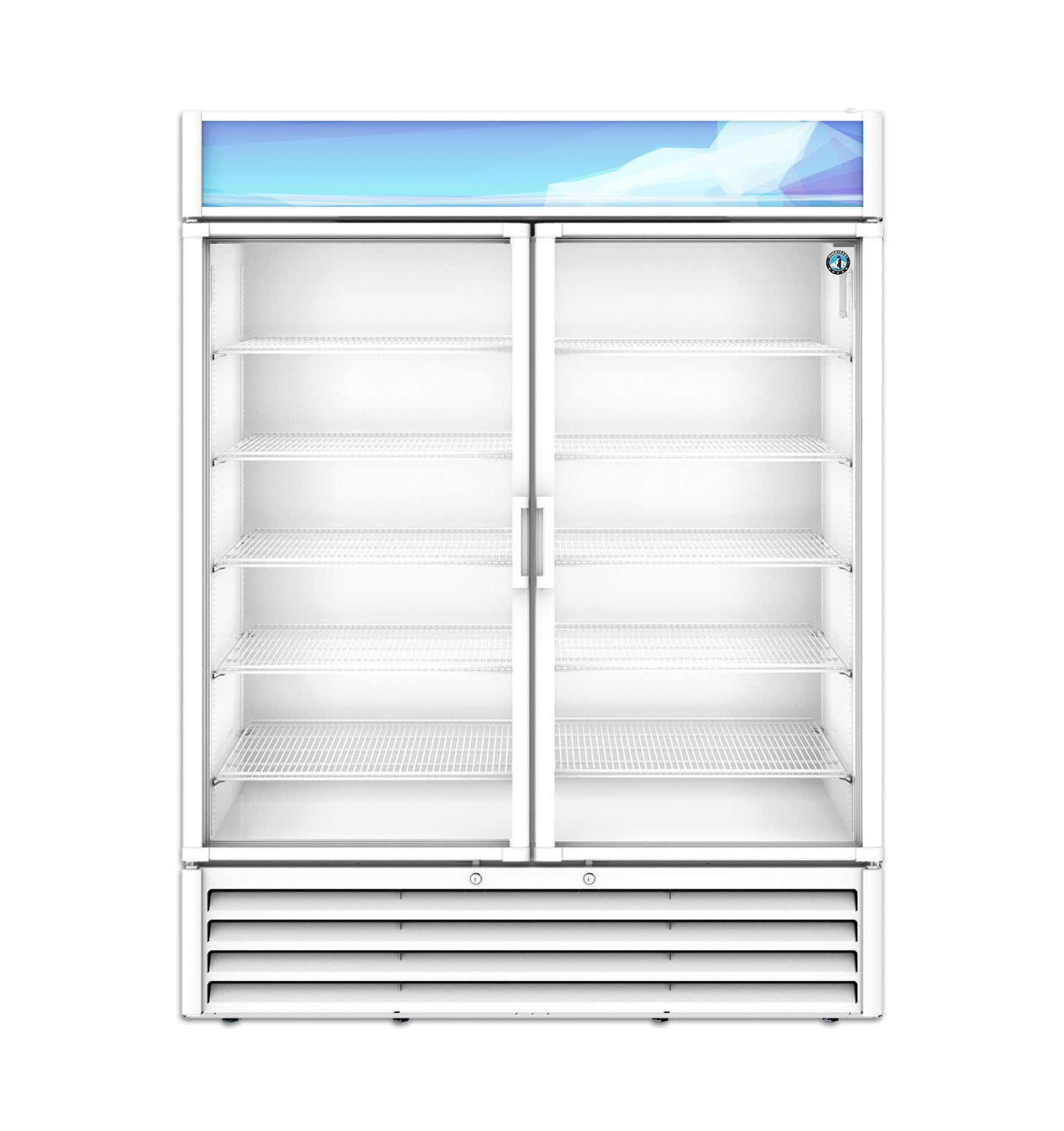 Hoshizaki RM-49-HC-WHT white two section glass door refrigerated merchandiser, front view